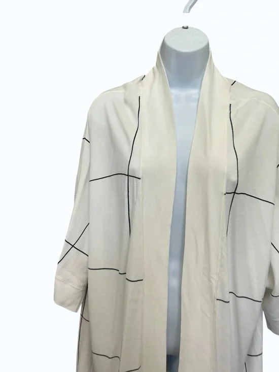 oseph Ribkoff Grid Print Longline Duster Cardigan Size L Vanilla - Picture 3 of 6
